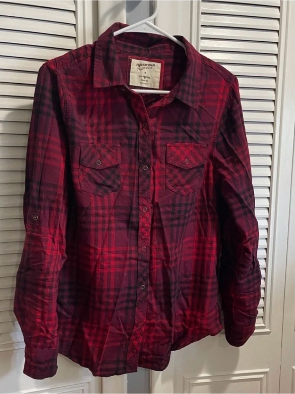 Arizona Jean Company Red and Black Plaid Button-Down Shirt